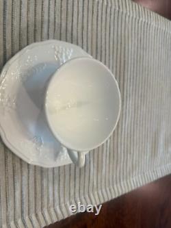 Glossy white milk glass dish sets vintage with grape and leaf pattern