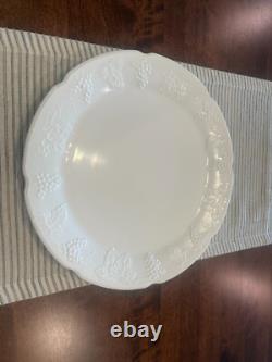 Glossy white milk glass dish sets vintage with grape and leaf pattern
