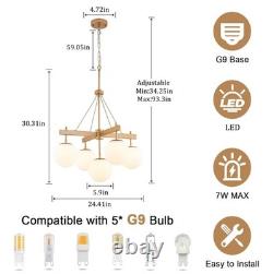 Gold Globe White Milk Glass Chandelier 5-Light Mid Century Sputnik Ceiling Light