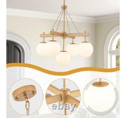 Gold Globe White Milk Glass Chandelier 5-Light Mid Century Sputnik Ceiling Light