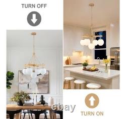 Gold Globe White Milk Glass Chandelier 5-Light Mid Century Sputnik Ceiling Light