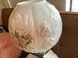 Gone with the Wind Lamp Embossed milk glass hand painted Vintage floral gwtw