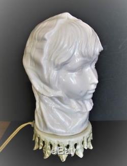 Gorgeous Antique Art Deco white opal glass / milk glass lady lamp very scarce