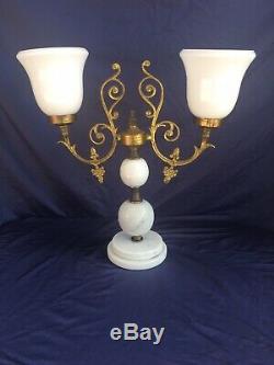 Gorgeous French White Marble Milk Glass & Brass Antique Lamp