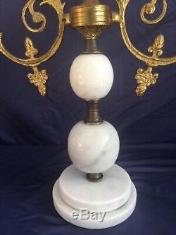 Gorgeous French White Marble Milk Glass & Brass Antique Lamp