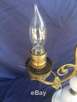Gorgeous French White Marble Milk Glass & Brass Antique Lamp