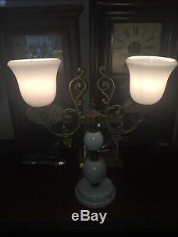 Gorgeous French White Marble Milk Glass & Brass Antique Lamp