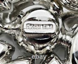 Gorgeous Vintage Signed Eisenberg White Milk Glass & Clear Rhinestone Brooch