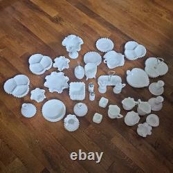 Gorgeous and Unique Vintage Hobnail Milk Glass 34 pieces