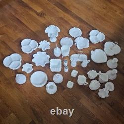Gorgeous and Unique Vintage Hobnail Milk Glass 34 pieces