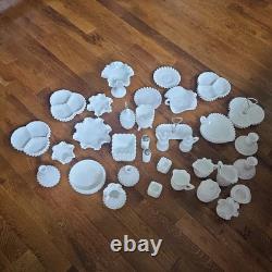 Gorgeous and Unique Vintage Hobnail Milk Glass 34 pieces