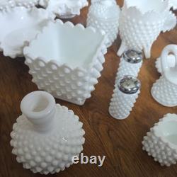 Gorgeous and Unique Vintage Hobnail Milk Glass 34 pieces