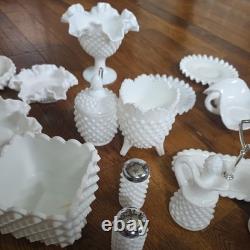 Gorgeous and Unique Vintage Hobnail Milk Glass 34 pieces