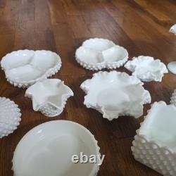 Gorgeous and Unique Vintage Hobnail Milk Glass 34 pieces