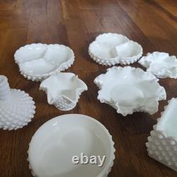 Gorgeous and Unique Vintage Hobnail Milk Glass 34 pieces