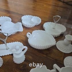 Gorgeous and Unique Vintage Hobnail Milk Glass 34 pieces