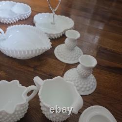 Gorgeous and Unique Vintage Hobnail Milk Glass 34 pieces