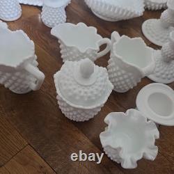 Gorgeous and Unique Vintage Hobnail Milk Glass 34 pieces