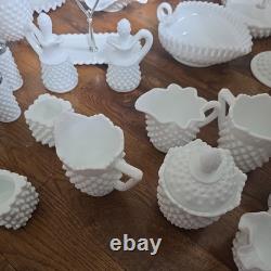 Gorgeous and Unique Vintage Hobnail Milk Glass 34 pieces