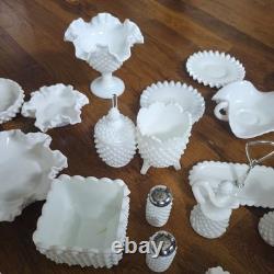 Gorgeous and Unique Vintage Hobnail Milk Glass 34 pieces