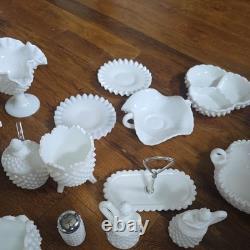 Gorgeous and Unique Vintage Hobnail Milk Glass 34 pieces