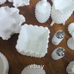 Gorgeous and Unique Vintage Hobnail Milk Glass 34 pieces