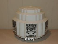 Great Art Deco Milk Glass Black Design Skyscraper Light Fixture, Ks Theatre #1