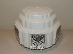 Great Art Deco Milk Glass Black Design Skyscraper Light Fixture, Ks Theatre #1