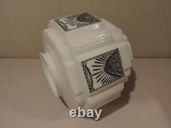 Great Art Deco Milk Glass Black Design Skyscraper Light Fixture, Ks Theatre #1