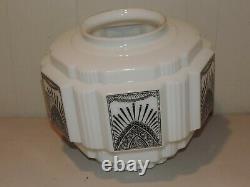 Great Art Deco Milk Glass Black Design Skyscraper Light Fixture, Ks Theatre #1