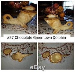 Greentown Chocolate Dolphin Antique/Vintage White Milk Glass Covered Dish