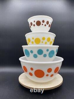 HAZEL ATLAS 4 NESTING POLKA DOT MIXING BOWLS, 1950's GREAT CONDITION