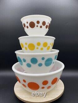 HAZEL ATLAS 4 NESTING POLKA DOT MIXING BOWLS, 1950's GREAT CONDITION