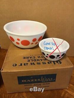 HAZEL ATLAS DOT Mixing bowl set ORIGINAL BOX unused perfect 3 of 4 NOS set #8749