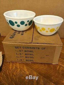 HAZEL ATLAS DOT Mixing bowl set ORIGINAL BOX unused perfect 3 of 4 NOS set #8749