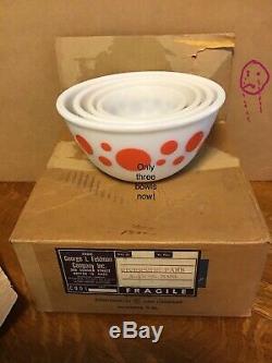 HAZEL ATLAS DOT Mixing bowl set ORIGINAL BOX unused perfect 3 of 4 NOS set #8749