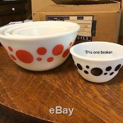 HAZEL ATLAS DOT Mixing bowl set ORIGINAL BOX unused perfect 3 of 4 NOS set #8749