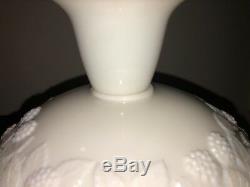 HOBBS BROCKUNIER EAPG BLACKBERRY WHITE MILK GLASS Covered Compote Rare