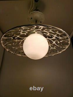HOLLYWOOD regency Vintage Virden Globe Milkglass Pendant Ceiling Light Fixture
