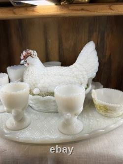 HTF Early 20th Century Vallerysthal Hen on Nest Breakfast Set- 9 Pieces