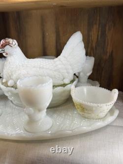 HTF Early 20th Century Vallerysthal Hen on Nest Breakfast Set- 9 Pieces