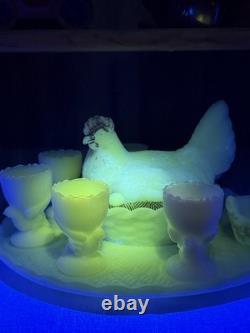 HTF Early 20th Century Vallerysthal Hen on Nest Breakfast Set- 9 Pieces