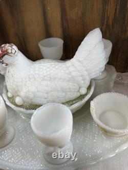 HTF Early 20th Century Vallerysthal Hen on Nest Breakfast Set- 9 Pieces