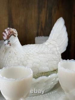 HTF Early 20th Century Vallerysthal Hen on Nest Breakfast Set- 9 Pieces