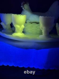 HTF Early 20th Century Vallerysthal Hen on Nest Breakfast Set- 9 Pieces