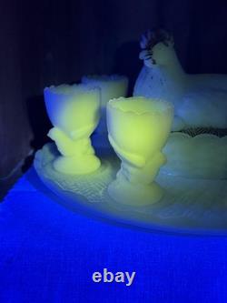 HTF Early 20th Century Vallerysthal Hen on Nest Breakfast Set- 9 Pieces