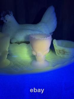 HTF Early 20th Century Vallerysthal Hen on Nest Breakfast Set- 9 Pieces