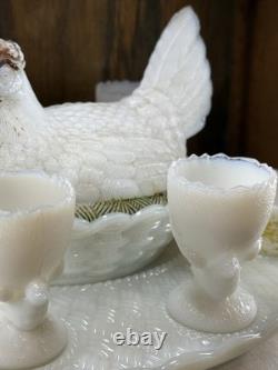 HTF Early 20th Century Vallerysthal Hen on Nest Breakfast Set- 9 Pieces