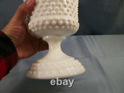 HTF Fenton White Milk Glass Hobnail #3986 Large Footed Covered Urn