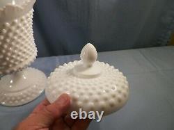 HTF Fenton White Milk Glass Hobnail #3986 Large Footed Covered Urn